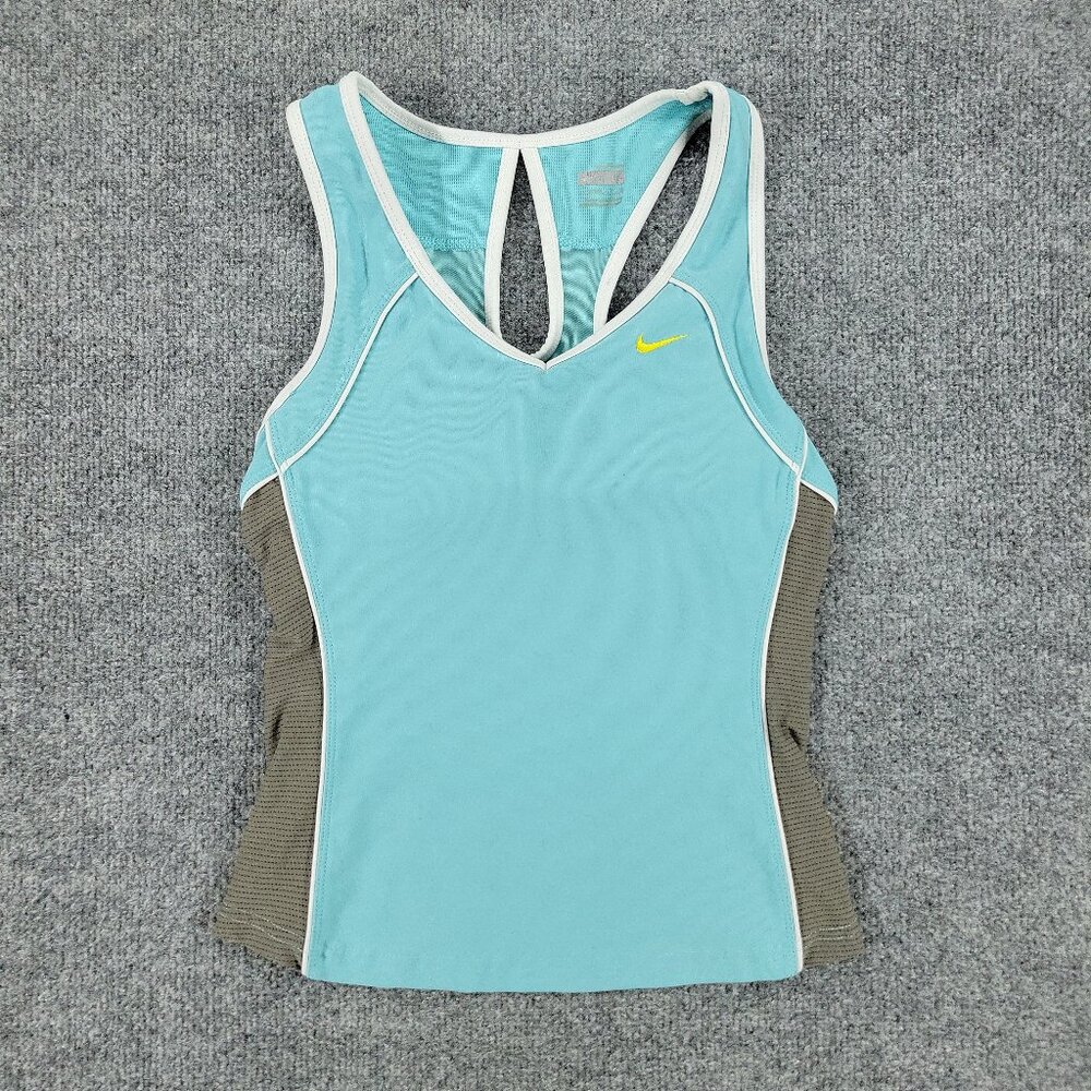 Nike Tank Top Shirt Women's Small Blue Activewear Sleeveless Bra Lining Stretch